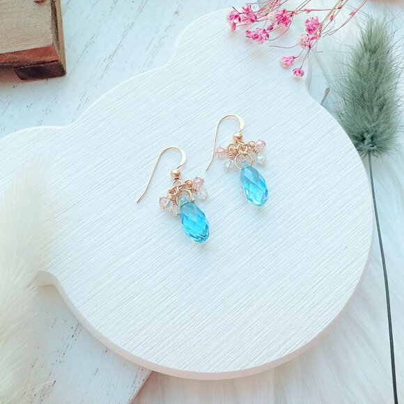 New Cute Briolette Crystal Cluster Earrings | Handmade in BC - Picture 2 of 4